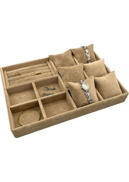 Kahverengi Süet Kaplama Yastıklı Çekmece Içi Takı Düzenleyici
