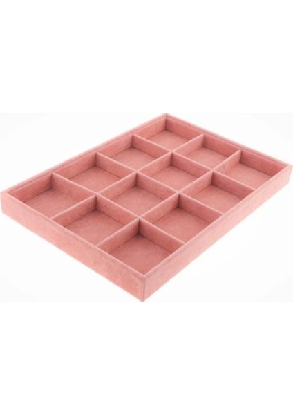 Yumuşak Süet Pembe 12 Bölmeli Takı Saklama Kutusu