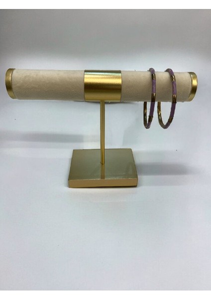 Ince Silindir Takı Standı, Bej Renk, Şık ve Kullanışlı Tasarım