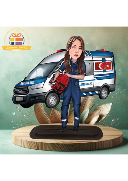 Renkli 3D Hemşire ve Ambulans Biblo, Masaüstü Dekor Hediye