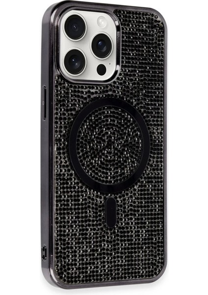 Newface iPhone 15 Pro Kılıf Diamond Magsafe Kapak - Siyah