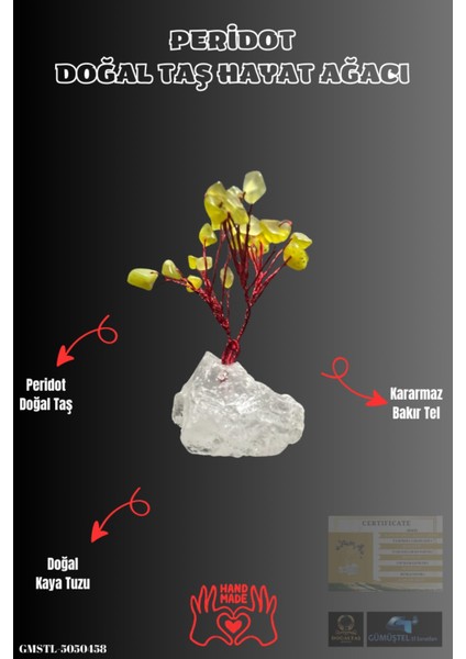 Doğal Peridot Taşı El Yapımı Ağaç Dekoratif Süs