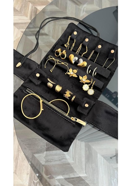 Şık Siyah Rulo Takı Çantası, Zarif ve Kullanışlı Saklama Çözümü