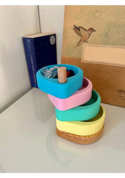 Çok Katlı Ahşap Masaüstü Organizer ve Saklama Kutusu, El Yapımı, Renkli Tasarım