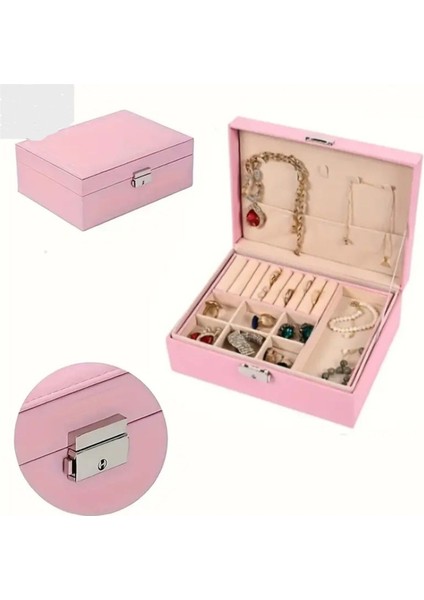 Pembe Büyük Boy Çok Bölmeli Takı ve Aksesuar Organizer Kutusu fiyatları