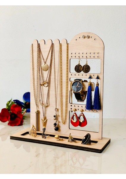 Ahşap Takı Düzenleyici, Küpe, Yüzük, Kolye ve Bileklik Organizer.