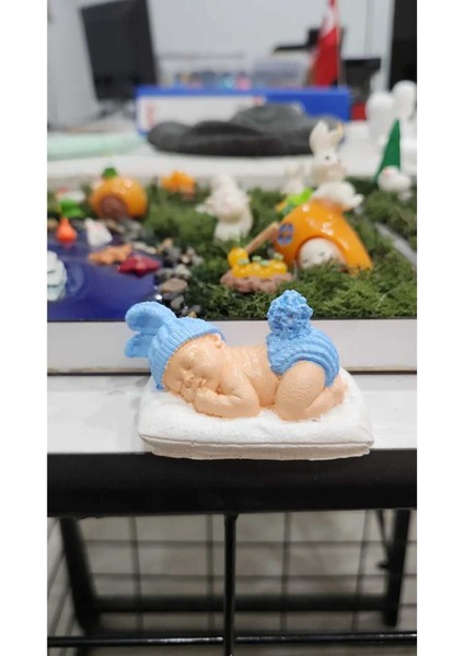 Minyatür Teraryum Obje ve Süsler, Erkek Bebek Temalı, Mavi Renkli, Dekoratif Malzeme