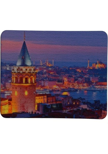 Galata Kulesi Manzara Desenli Kaymaz Taban Optik Bilgisayar Notebook Mouse Pad Maus Ped 17,5X21,5CM