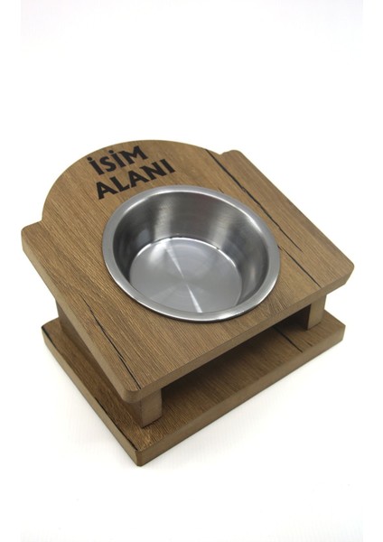 Turuncu Ahşap Isim Baskılı Kedi Köpek Mama ve Su Kabı Seti