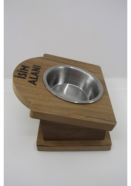 Turuncu Ahşap Isim Baskılı Kedi Köpek Mama ve Su Kabı Seti