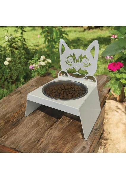 Sevimli Kedi ve Köpek Için Beyaz Paslanmaz Mama ve Su Kabı, Ergonomik ve Şık Tasarım
