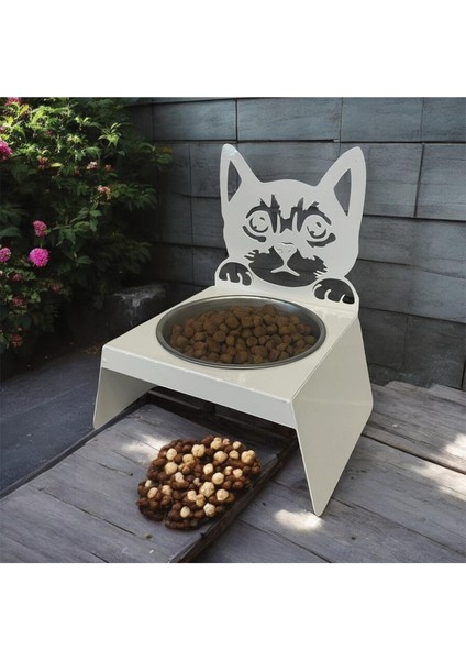 Sevimli Kedi ve Köpek Için Beyaz Paslanmaz Mama ve Su Kabı, Ergonomik ve Şık Tasarım