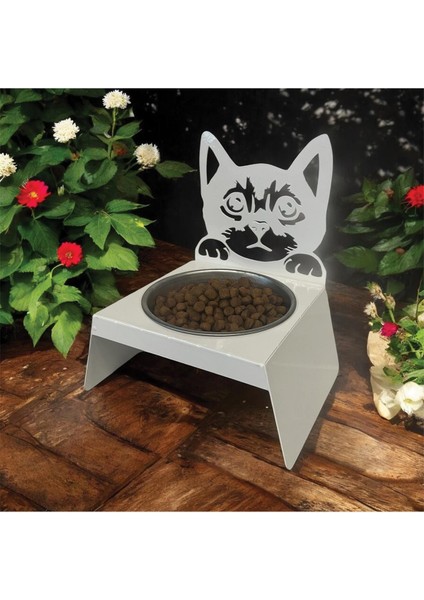 Sevimli Kedi ve Köpek Için Beyaz Paslanmaz Mama ve Su Kabı, Ergonomik ve Şık Tasarım