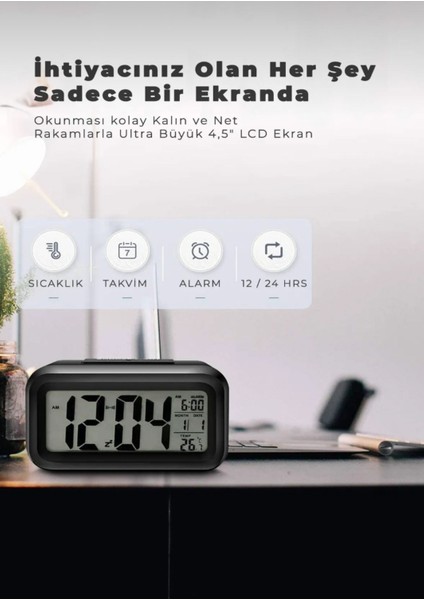 LCD Işıklı Sensörlü Termometreli Alarmlı Dijital Masa Saati Beyaz fiyatları