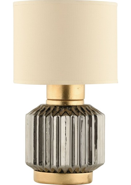 Şık Cam Abajur, Füme Cam ve Krem Kumaş Başlık, Evine Zarif Dokunuş Sağlar