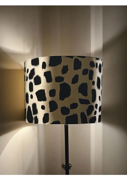 El Yapımı Silindir Abajur Başlığı, Leopar Desenli, Yüksek Kalite Kumaş, 40X30 cm