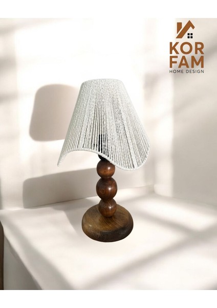 El Yapımı Hasır Asimetrik Ahşap Ayaklı Renkli Abajur