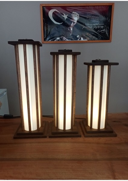 3'lü Ahşap Abajur-Fener-Ceviz, Şık ve Doğal Dekorasyon Parçası modelleri