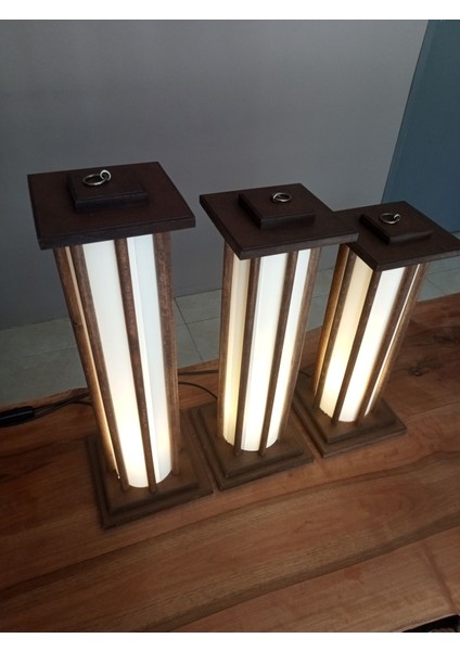 3'lü Ahşap Abajur-Fener-Ceviz, Şık ve Doğal Dekorasyon Parçası fırsatları