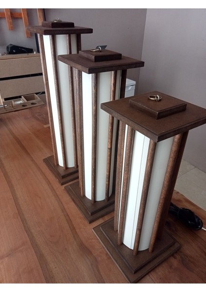 3'lü Ahşap Abajur-Fener-Ceviz, Şık ve Doğal Dekorasyon Parçası