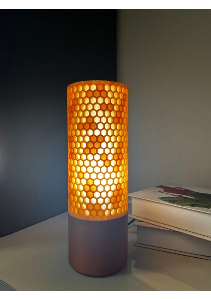 3D Yazıcı Üretimi Bal Peteği Desenli Dekoratif Masa Lambası Kahverengi