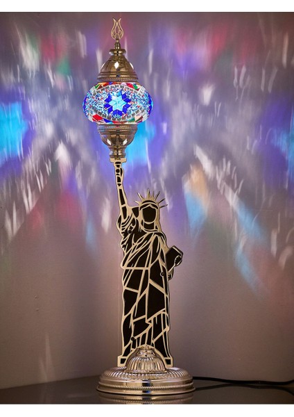 Renkli Mozaik Taşlı Dekoratif Masa Lambası, Özgün Tasarım ve Şık Görünüm