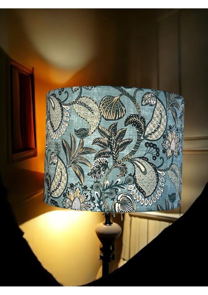 El Yapımı Mavi Silindir Abajur Başlığı, Yüksek Kaliteli Kumaş, Şık ve Zarif Tasarım fiyatları