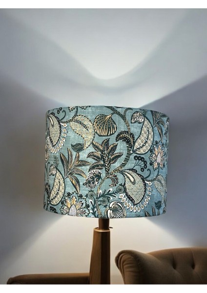 El Yapımı Mavi Silindir Abajur Başlığı, Yüksek Kaliteli Kumaş, Şık ve Zarif Tasarım modelleri