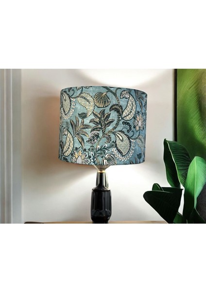 El Yapımı Mavi Silindir Abajur Başlığı, Yüksek Kaliteli Kumaş, Şık ve Zarif Tasarım fırsatları