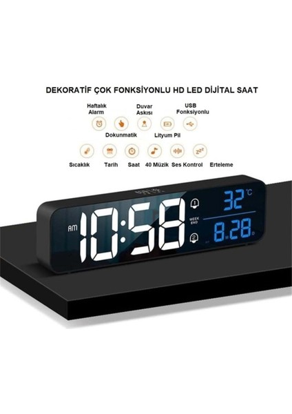 Aynalı Hd LED Ekranlı Dijital Masa Saati, Sıcaklık ve Tarih Göstergeli Siyah fırsatları