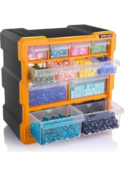 12 Bölmeli Monoblok Çekmeceli Organizer Kutu, Düzen ve Kolaylık Sağlar.