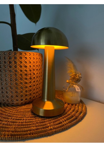 Dokunmatik Masa Lambası, Mantar Tasarım, 3 Renkli Işık, Ayarlanabilir ve Şık.