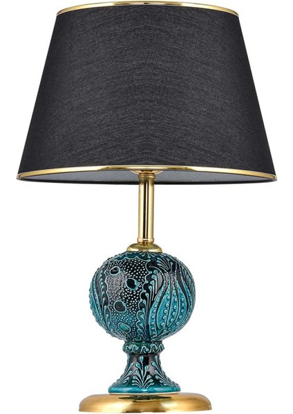 Renkli Çini Detaylı Seramik Abajur, Siyah Şapka, Gold Ayak, Şık ve Işıltılı Tasarım fiyatları