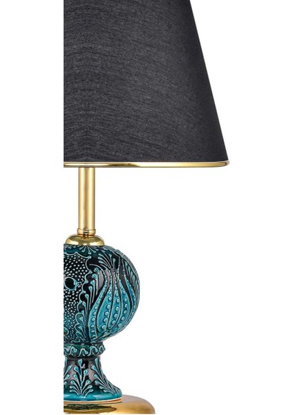 Renkli Çini Detaylı Seramik Abajur, Siyah Şapka, Gold Ayak, Şık ve Işıltılı Tasarım modelleri