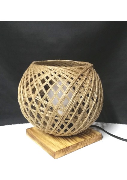 Renkli Jüt Ip Örme Başlık Ahşap Tabanlı 9W Ampul Dahil