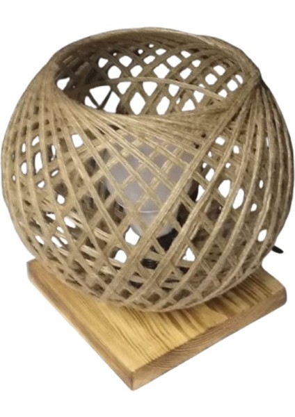 Renkli Jüt Ip Örme Başlık Ahşap Tabanlı 9W Ampul Dahil