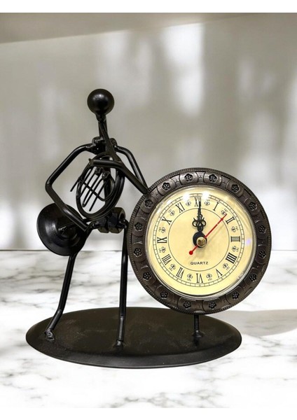 Çalan Fransız Kornosu Dekoratif Metal Masa Saati, 17X16X7,5 Cm, Siyah