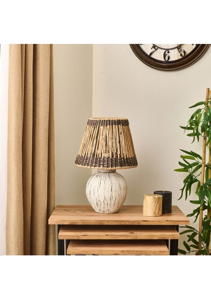Krem Eskitme Seramik Abajur 40X40X25CM, Şık ve Renkli Aydınlatma Parçası