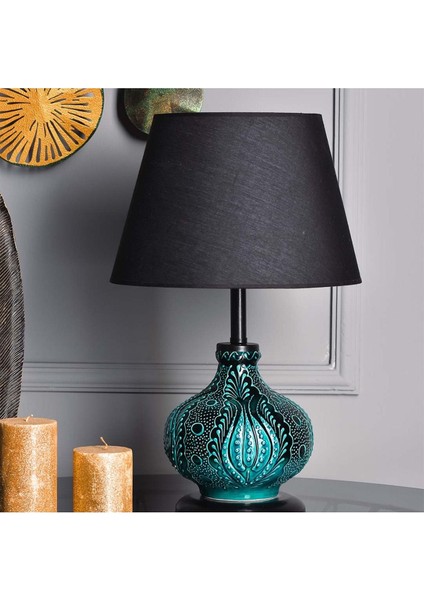 Renkli Çini Detaylı Seramik Abajur, Şık ve Modern Tasarım