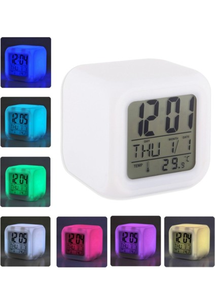 Renkli LED Işıklı Dijital Masa Saati, Pilli Termometre ve Alarm Fonksiyonlu fiyatları