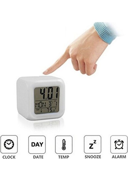 Renkli LED Işıklı Dijital Masa Saati, Pilli Termometre ve Alarm Fonksiyonlu modelleri