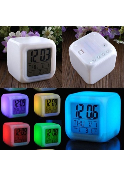 Renkli LED Işıklı Dijital Masa Saati, Pilli Termometre ve Alarm Fonksiyonlu fırsatları