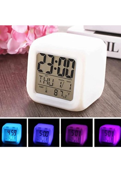 Renkli LED Işıklı Dijital Masa Saati, Pilli Termometre ve Alarm Fonksiyonlu indirimleri