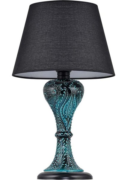 Renkli Seramik Abajur, Gordion Çini Detaylı, Siyah Şapka ve Ayak, Şık Tasarım fiyatları