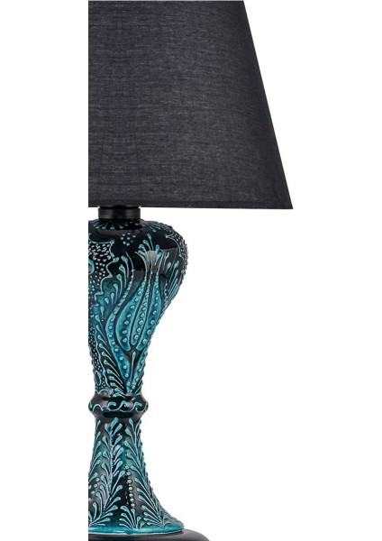 Renkli Seramik Abajur, Gordion Çini Detaylı, Siyah Şapka ve Ayak, Şık Tasarım modelleri