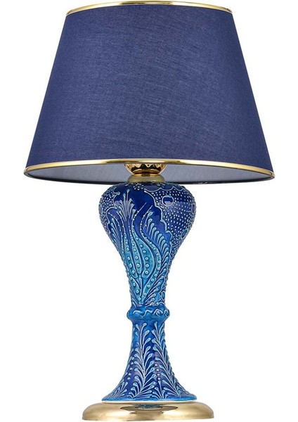 Renkli Seramik Abajur, Gordion Çini Detaylı, Mavi Şapka, Gold Ayak fiyatları
