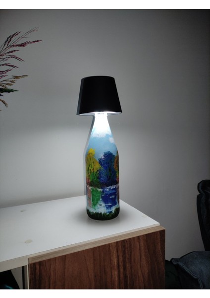 El Boyaması Mavi Abajur, 3 Fonksiyonlu USB ile Şarj Edilebilir modelleri