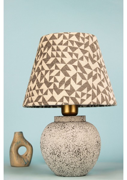 El Yapımı Seramik Abajur, Şık ve Doğal Dekoratif Aydınlatma, Gri Renk Seçeneği