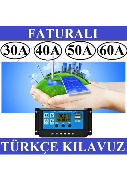 30A Güneş Enerjisi Paneli ve Akü Şarj Kontrol Cihazı, 12V-24V, Regülatör