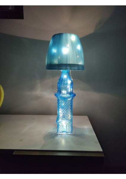 Mavi Kız Kulesi Cam Şişe Abajur, Yumuşak LED Gece Lambası